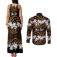 Personalised Cook Islands Rakahanga Couples Matching Tank Maxi Dress and Long Sleeve Button Shirt Tiare Maori Polynesian Waves Tattoo LT14 - Polynesian Pride
