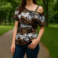Personalised Cook Islands Rakahanga Cross Shoulder Shirt Tiare Maori Polynesian Waves Tattoo