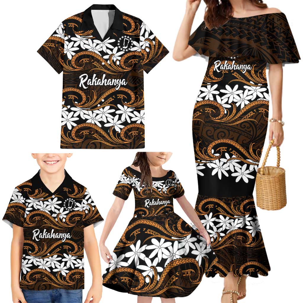 Personalised Cook Islands Rakahanga Family Matching Mermaid Dress and Hawaiian Shirt Tiare Maori Polynesian Waves Tattoo LT14 - Polynesian Pride