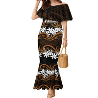 Personalised Cook Islands Rakahanga Family Matching Mermaid Dress and Hawaiian Shirt Tiare Maori Polynesian Waves Tattoo LT14 Mom's Dress Orange - Polynesian Pride