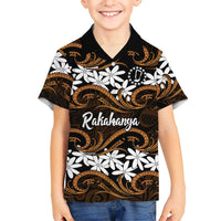 Personalised Cook Islands Rakahanga Family Matching Off Shoulder Maxi Dress and Hawaiian Shirt Tiare Maori Polynesian Waves Tattoo LT14 Son's Shirt Orange - Polynesian Pride
