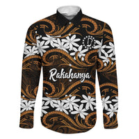 Personalised Cook Islands Rakahanga Family Matching Puletasi and Hawaiian Shirt Tiare Maori Polynesian Waves Tattoo LT14 Dad's Shirt - Long Sleeve Orange - Polynesian Pride