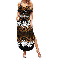 Personalised Cook Islands Rakahanga Family Matching Summer Maxi Dress and Hawaiian Shirt Tiare Maori Polynesian Waves Tattoo LT14 Mom's Dress Orange - Polynesian Pride