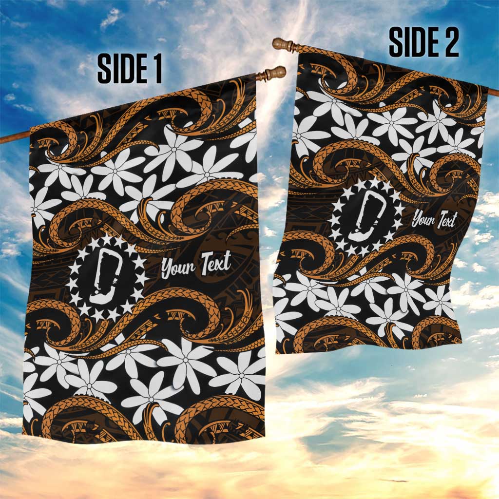 Personalised Cook Islands Rakahanga Garden Flag Tiare Maori Polynesian Waves Tattoo