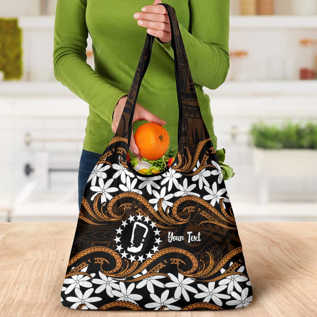 Personalised Cook Islands Rakahanga Grocery Bag Tiare Maori Polynesian Waves Tattoo