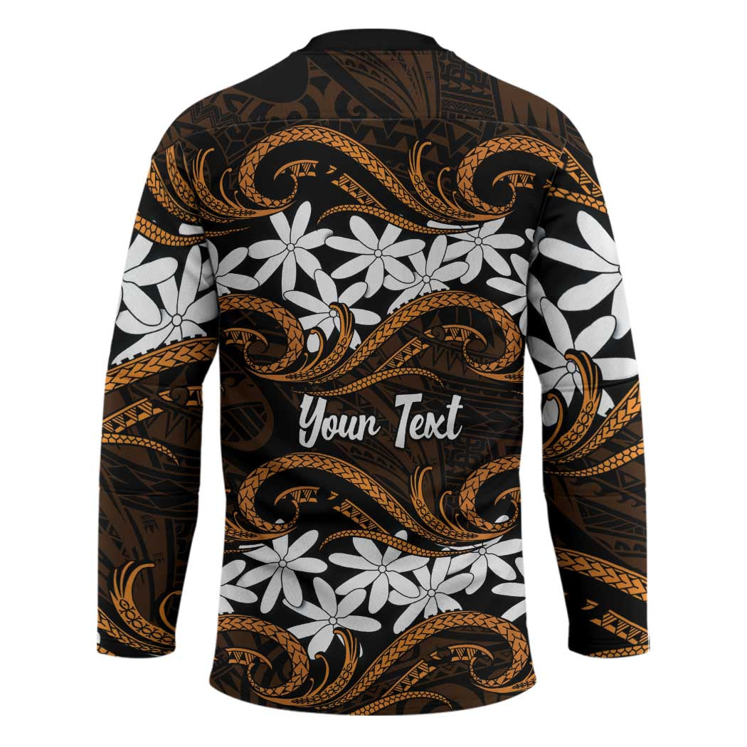 Personalised Cook Islands Rakahanga Hockey Jersey Tiare Maori Polynesian Waves Tattoo