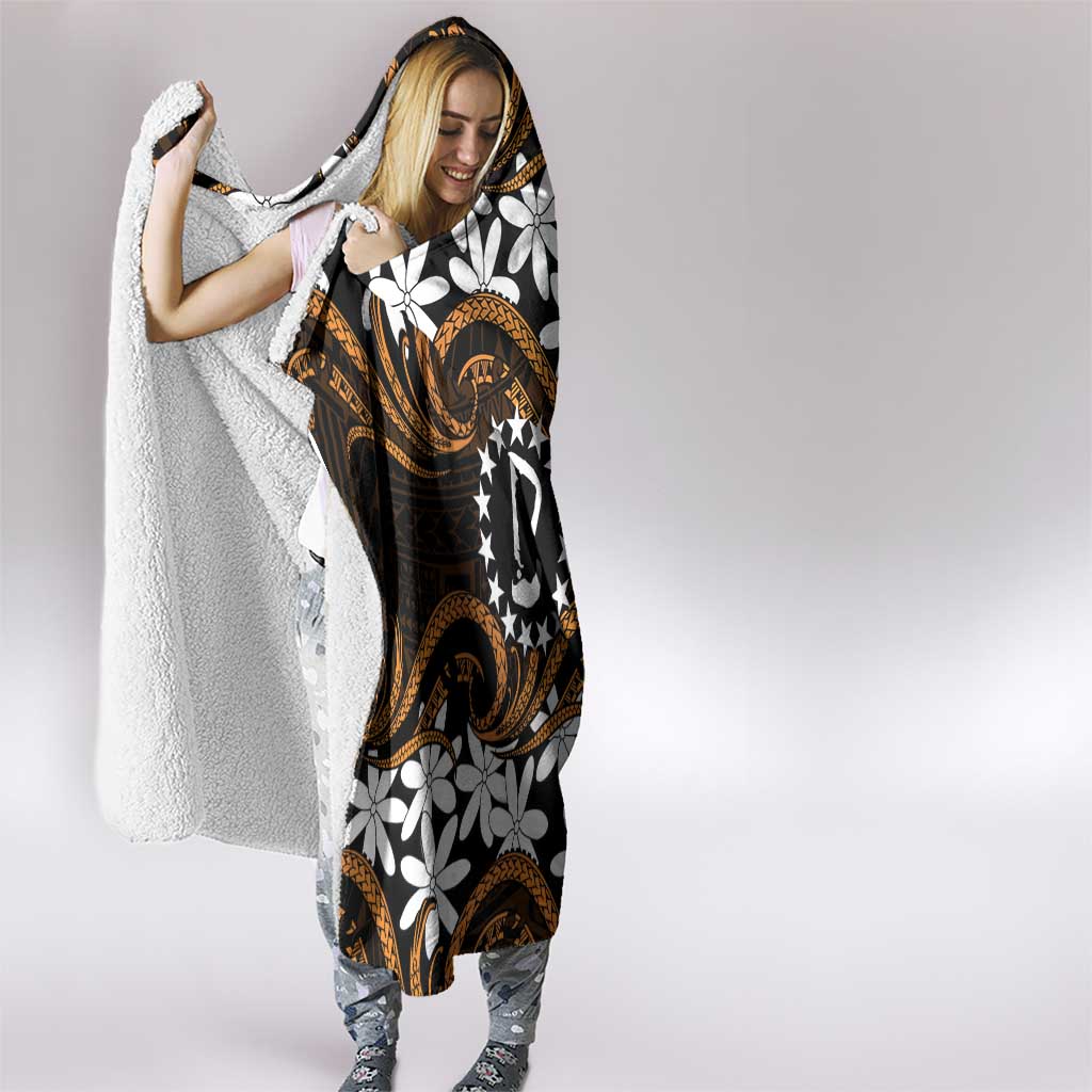 Personalised Cook Islands Rakahanga Hooded Blanket Tiare Maori Polynesian Waves Tattoo