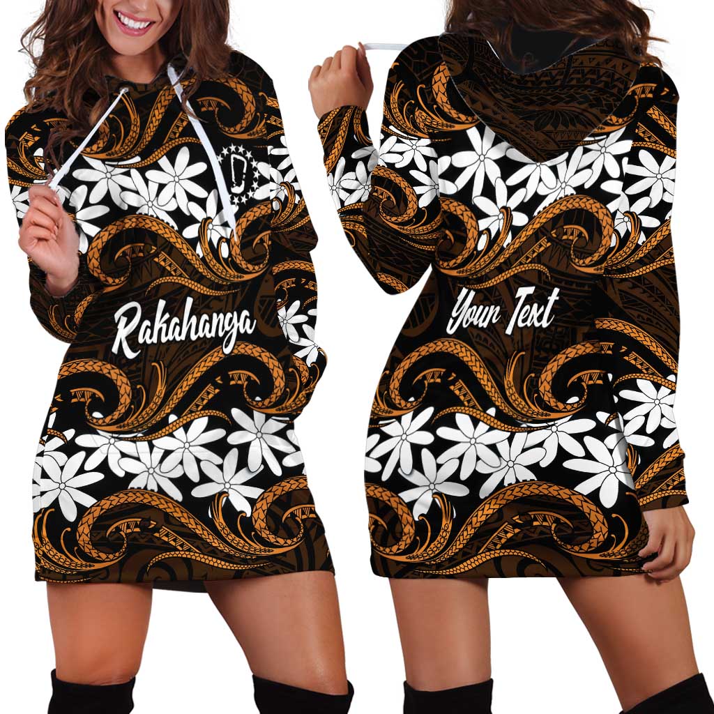 Personalised Cook Islands Rakahanga Hoodie Dress Tiare Maori Polynesian Waves Tattoo LT14 - Polynesian Pride