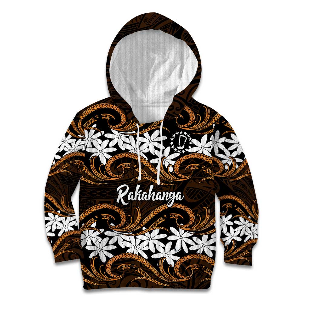 Personalised Cook Islands Rakahanga Kid Hoodie Tiare Maori Polynesian Waves Tattoo