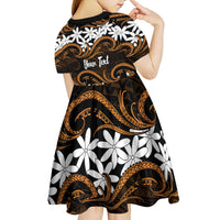 Personalised Cook Islands Rakahanga Kid Short Sleeve Dress Tiare Maori Polynesian Waves Tattoo LT14 - Polynesian Pride