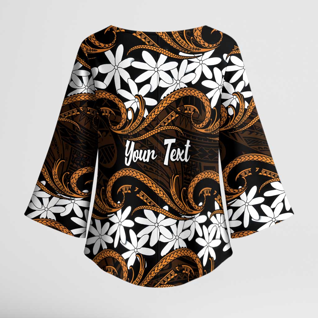 Personalised Cook Islands Rakahanga Kimono Sleeve Blouse Tiare Maori Polynesian Waves Tattoo