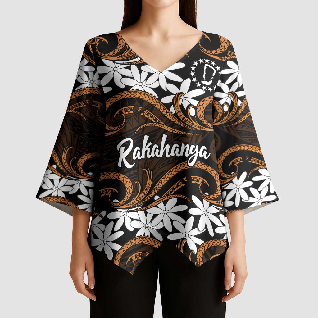Personalised Cook Islands Rakahanga Kimono Sleeve Blouse Tiare Maori Polynesian Waves Tattoo