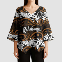 Personalised Cook Islands Rakahanga Kimono Sleeve Blouse Tiare Maori Polynesian Waves Tattoo