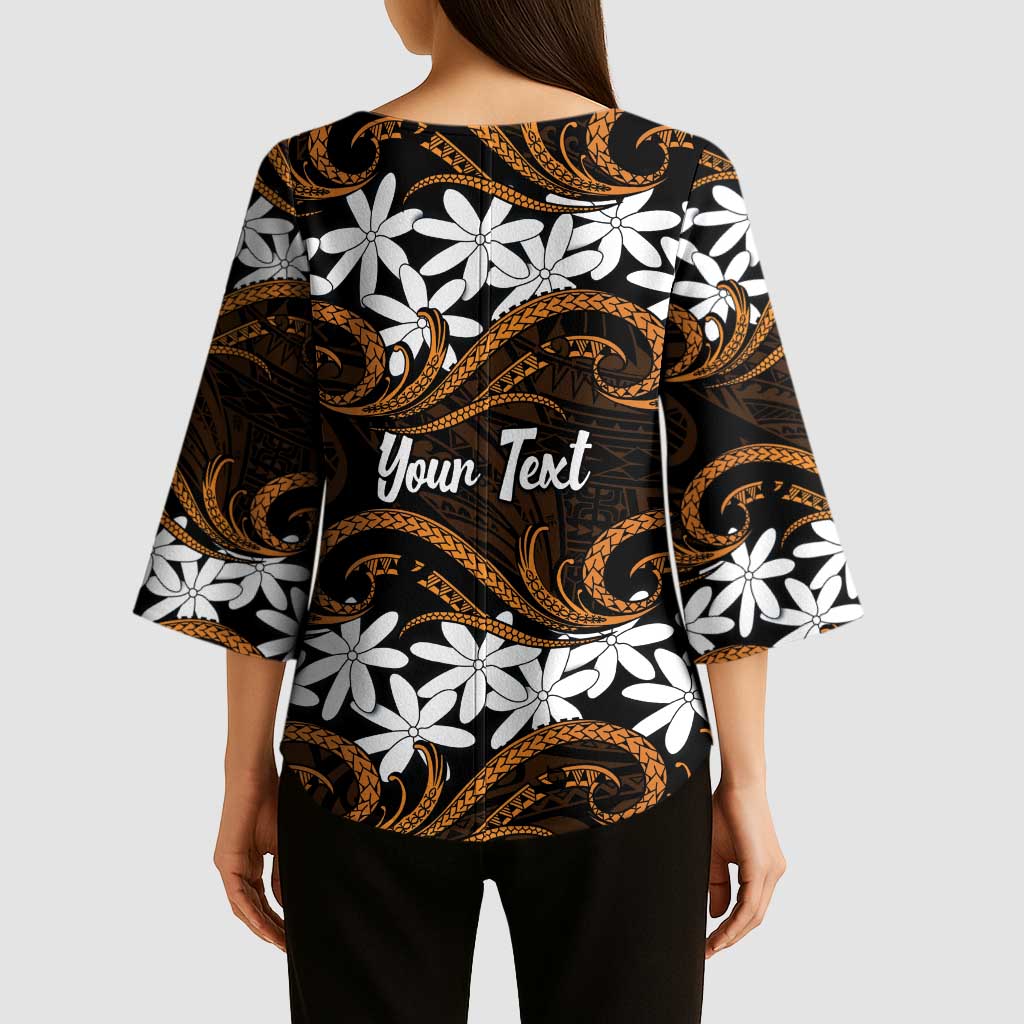 Personalised Cook Islands Rakahanga Kimono Sleeve Blouse Tiare Maori Polynesian Waves Tattoo