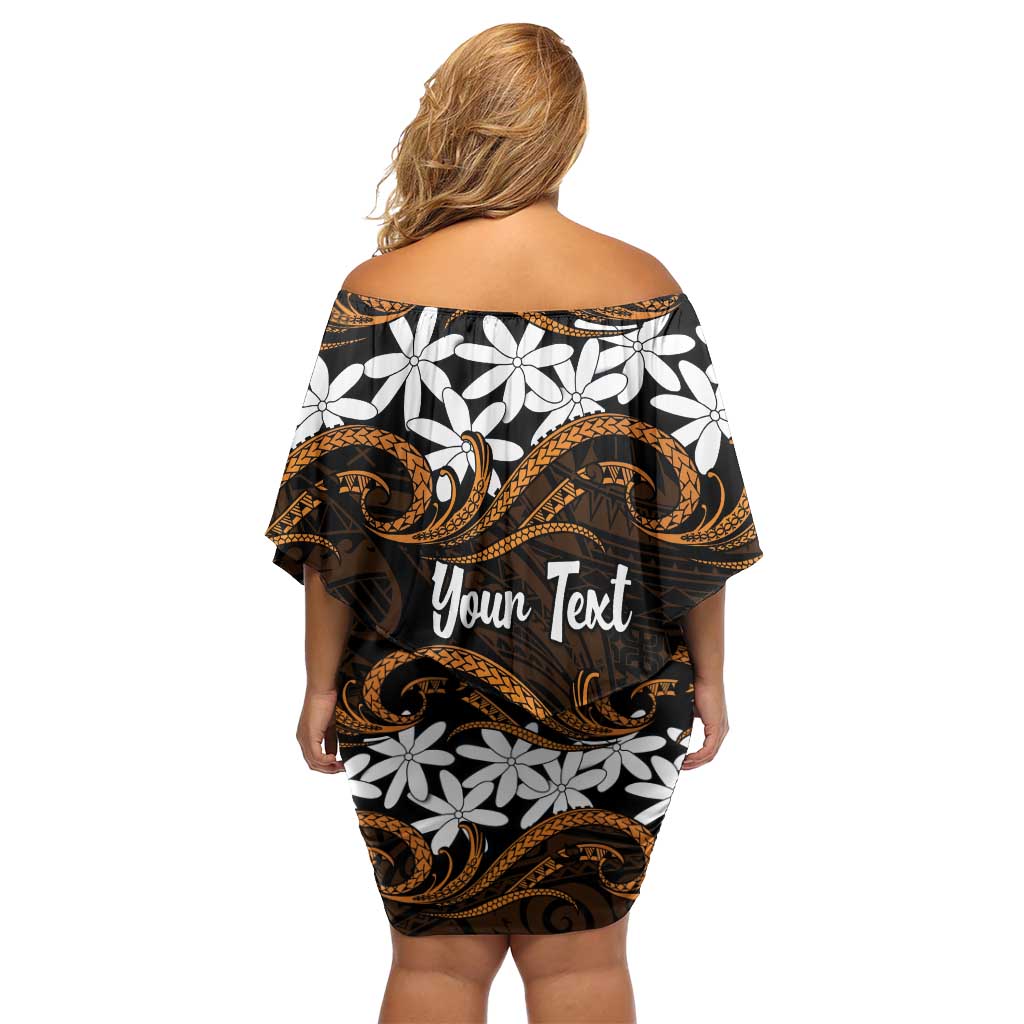 Personalised Cook Islands Rakahanga Off Shoulder Short Dress Tiare Maori Polynesian Waves Tattoo