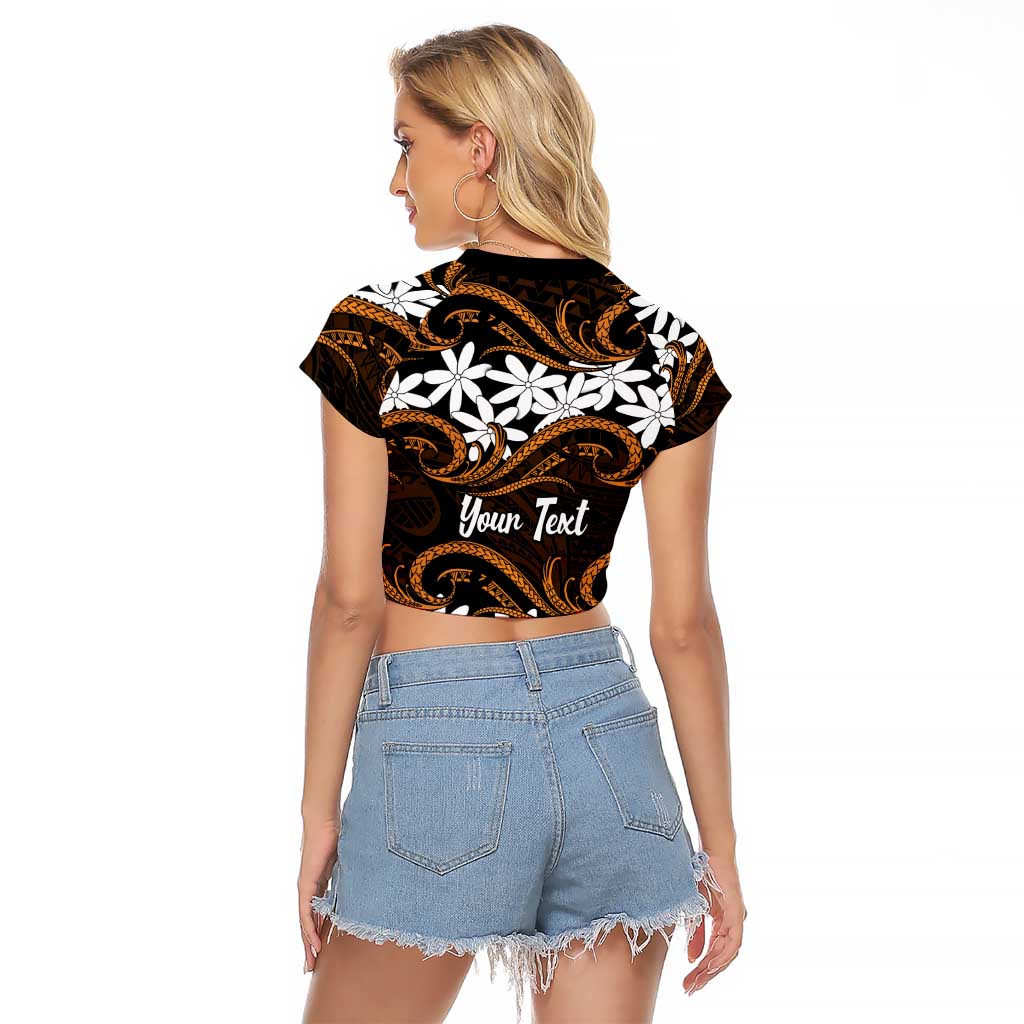 Personalised Cook Islands Rakahanga Raglan Cropped T Shirt Tiare Maori Polynesian Waves Tattoo