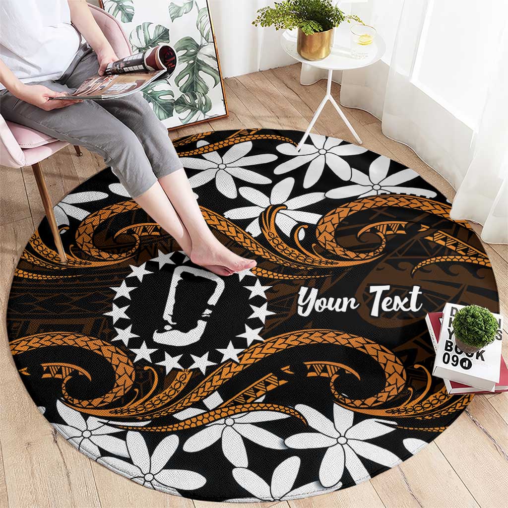 Personalised Cook Islands Rakahanga Round Carpet Tiare Maori Polynesian Waves Tattoo