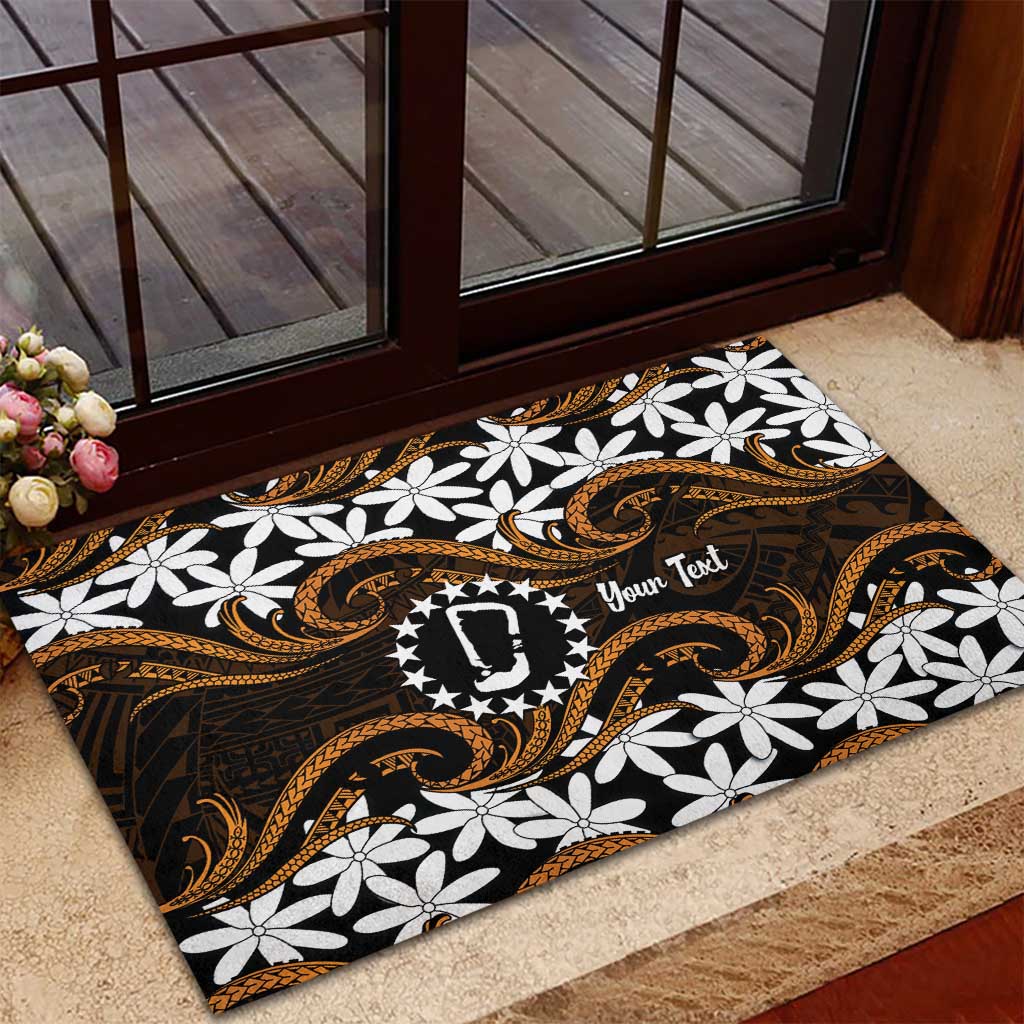 Personalised Cook Islands Rakahanga Rubber Doormat Tiare Maori Polynesian Waves Tattoo LT14 - Polynesian Pride
