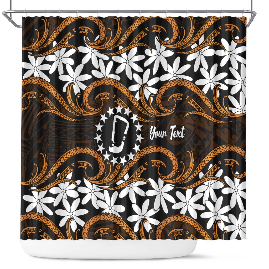 Personalised Cook Islands Rakahanga Shower Curtain Tiare Maori Polynesian Waves Tattoo