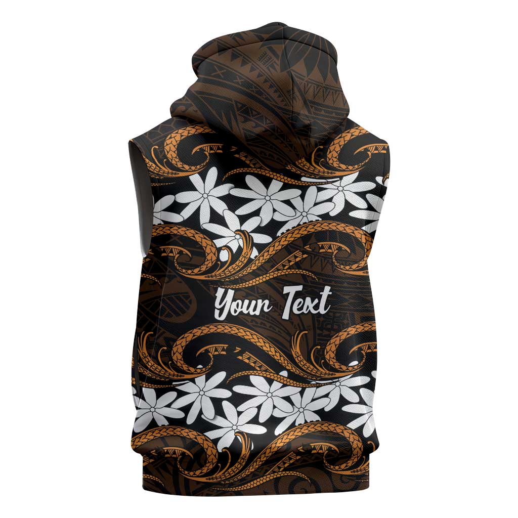 Personalised Cook Islands Rakahanga Sleeveless Zip Hoodie Tiare Maori Polynesian Waves Tattoo LT14 - Polynesian Pride
