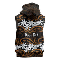Personalised Cook Islands Rakahanga Sleeveless Zip Hoodie Tiare Maori Polynesian Waves Tattoo LT14 - Polynesian Pride