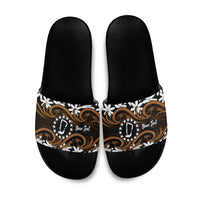 Personalised Cook Islands Rakahanga Slide Sandals Tiare Maori Polynesian Waves Tattoo