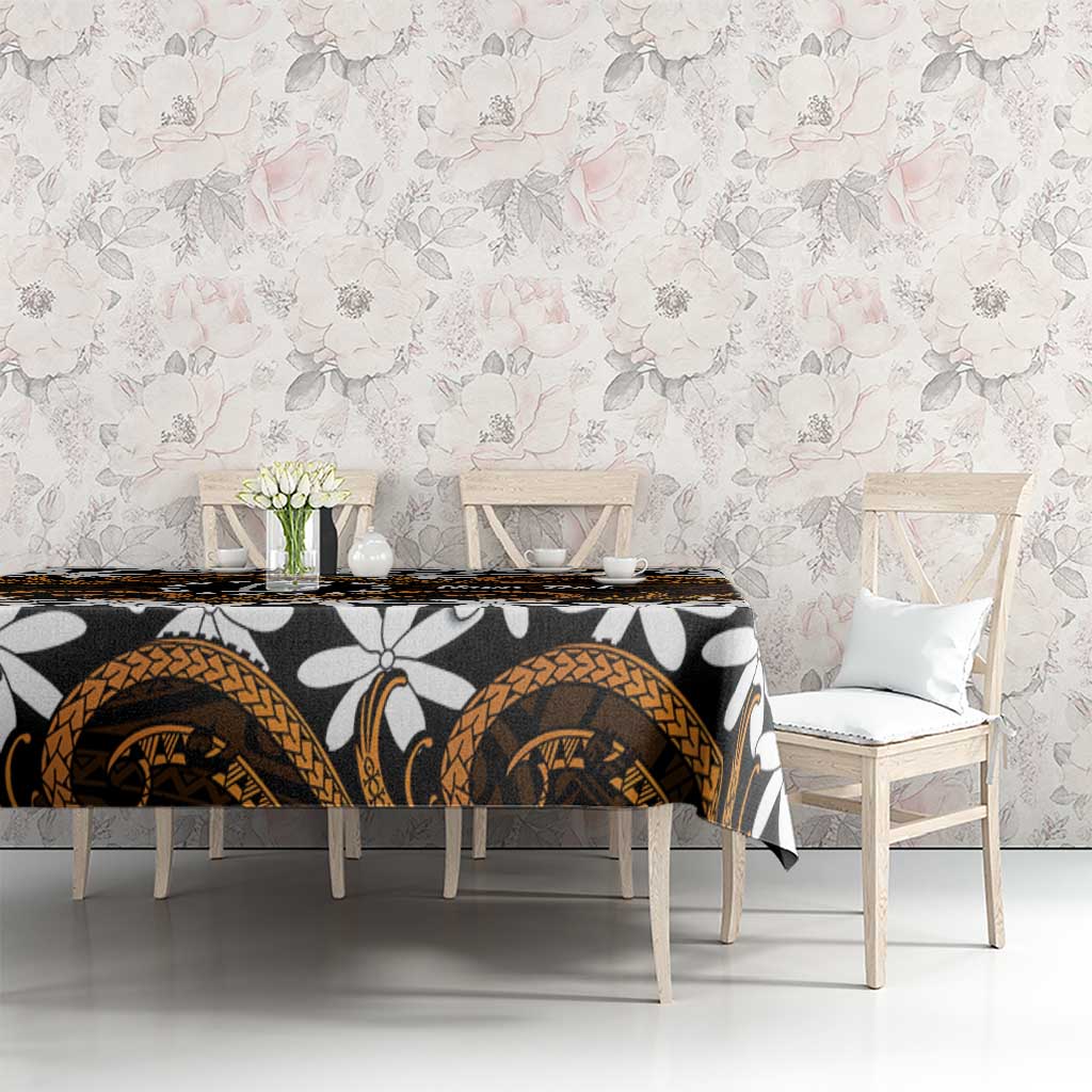 Personalised Cook Islands Rakahanga Tablecloth Tiare Maori Polynesian Waves Tattoo
