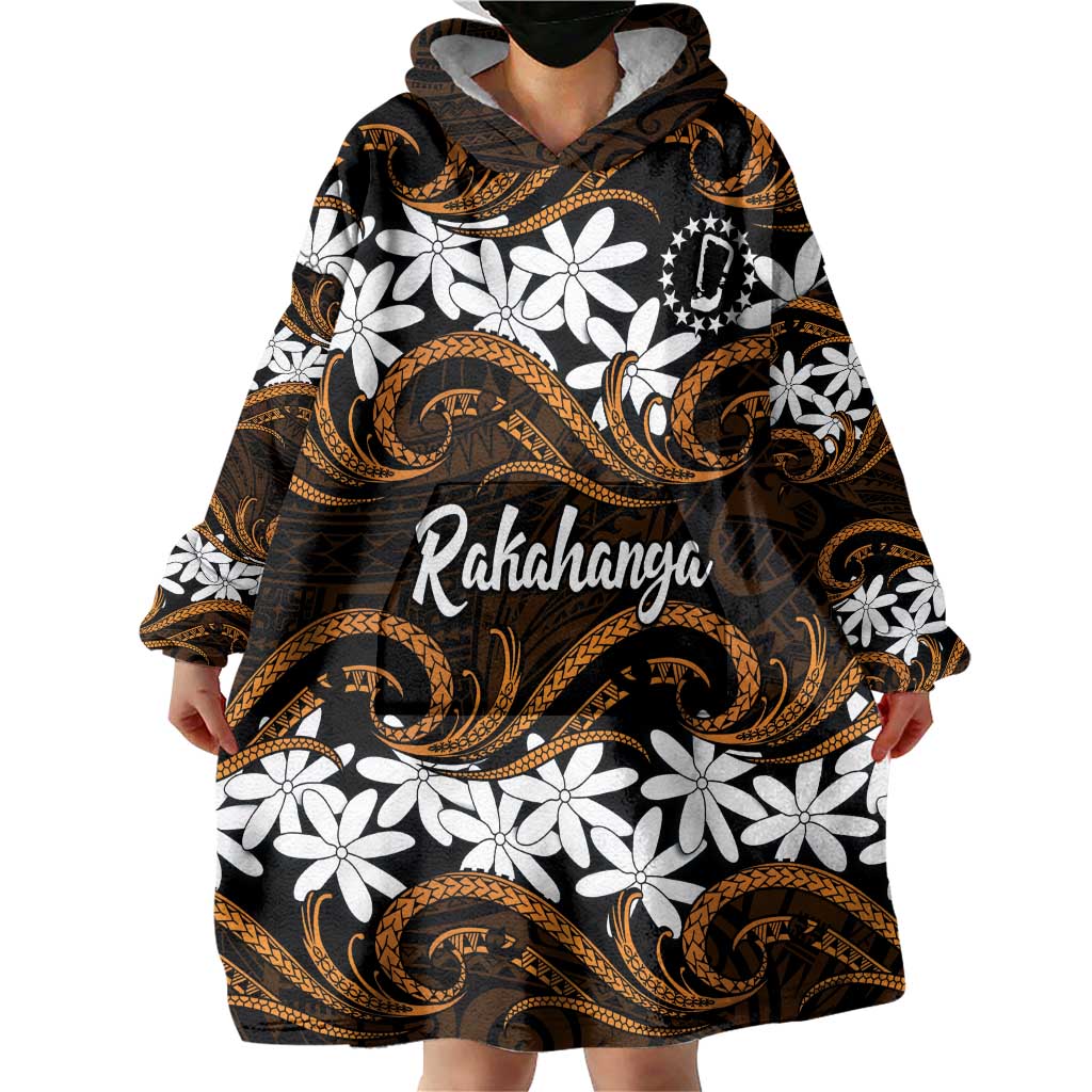 Personalised Cook Islands Rakahanga Wearable Blanket Hoodie Tiare Maori Polynesian Waves Tattoo LT14 - Polynesian Pride