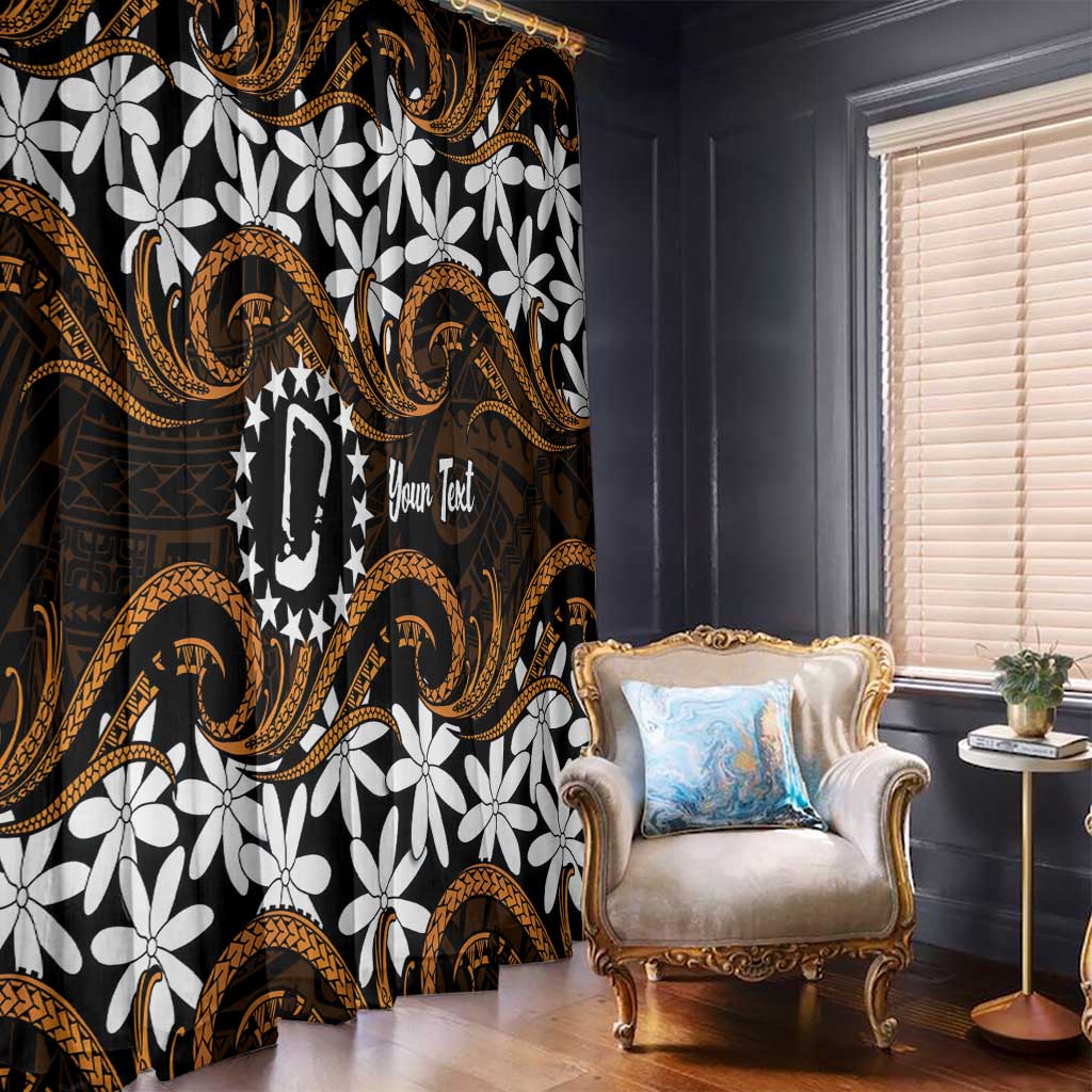 Personalised Cook Islands Rakahanga Window Curtain Tiare Maori Polynesian Waves Tattoo