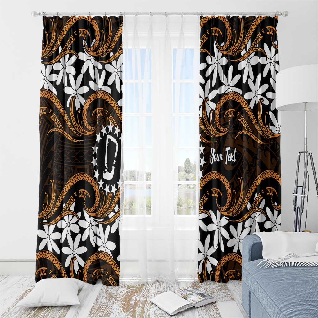 Personalised Cook Islands Rakahanga Window Curtain Tiare Maori Polynesian Waves Tattoo