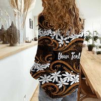 Personalised Cook Islands Rakahanga Women Casual Shirt Tiare Maori Polynesian Waves Tattoo LT14 - Polynesian Pride