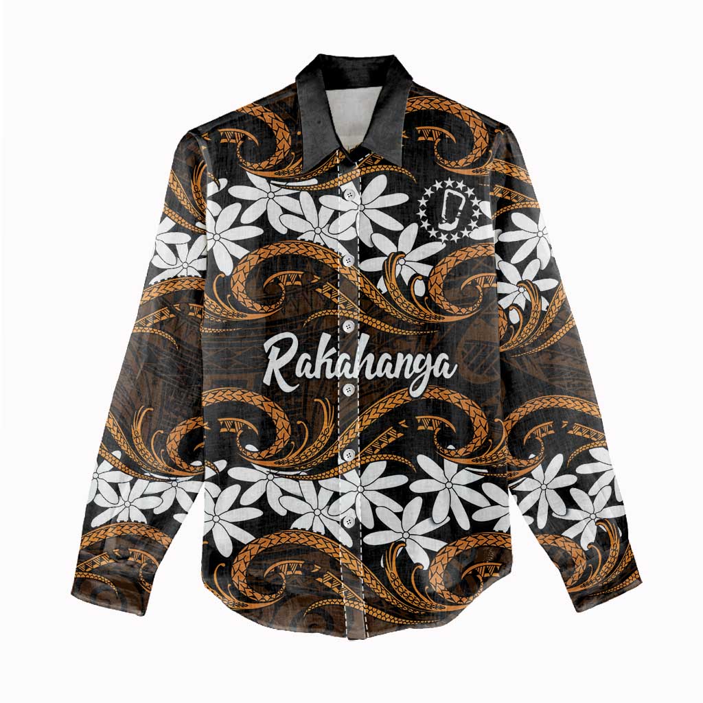 Personalised Cook Islands Rakahanga Women Casual Shirt Tiare Maori Polynesian Waves Tattoo LT14 - Polynesian Pride