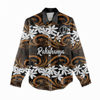 Personalised Cook Islands Rakahanga Women Casual Shirt Tiare Maori Polynesian Waves Tattoo LT14 - Polynesian Pride