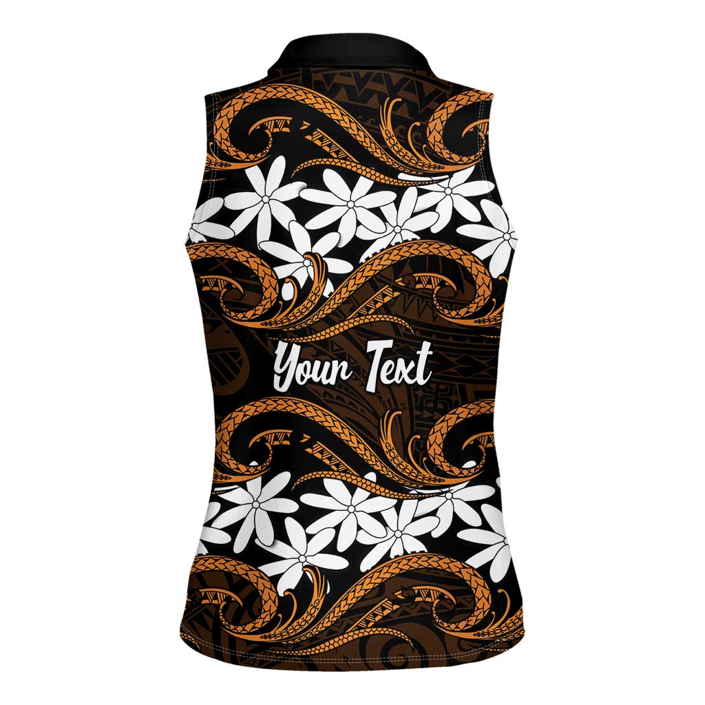 Personalised Cook Islands Rakahanga Women Sleeveless Polo Shirt Tiare Maori Polynesian Waves Tattoo LT14 - Polynesian Pride