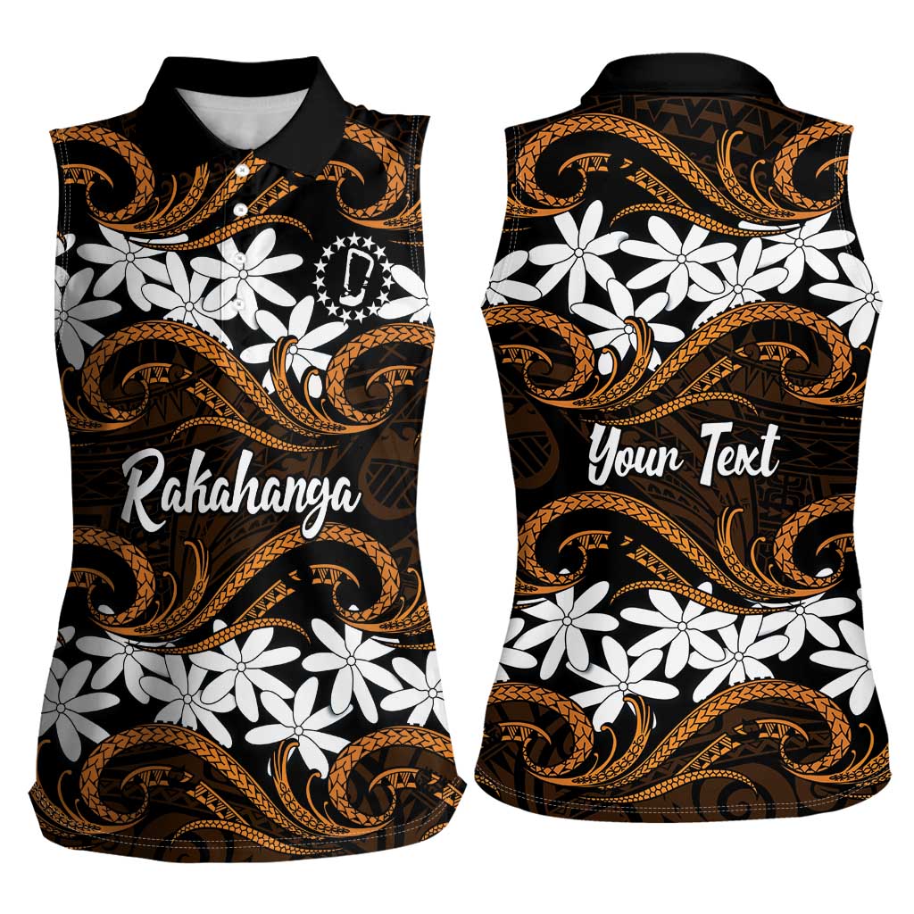 Personalised Cook Islands Rakahanga Women Sleeveless Polo Shirt Tiare Maori Polynesian Waves Tattoo LT14 - Polynesian Pride