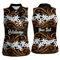 Personalised Cook Islands Rakahanga Women Sleeveless Polo Shirt Tiare Maori Polynesian Waves Tattoo LT14 - Polynesian Pride