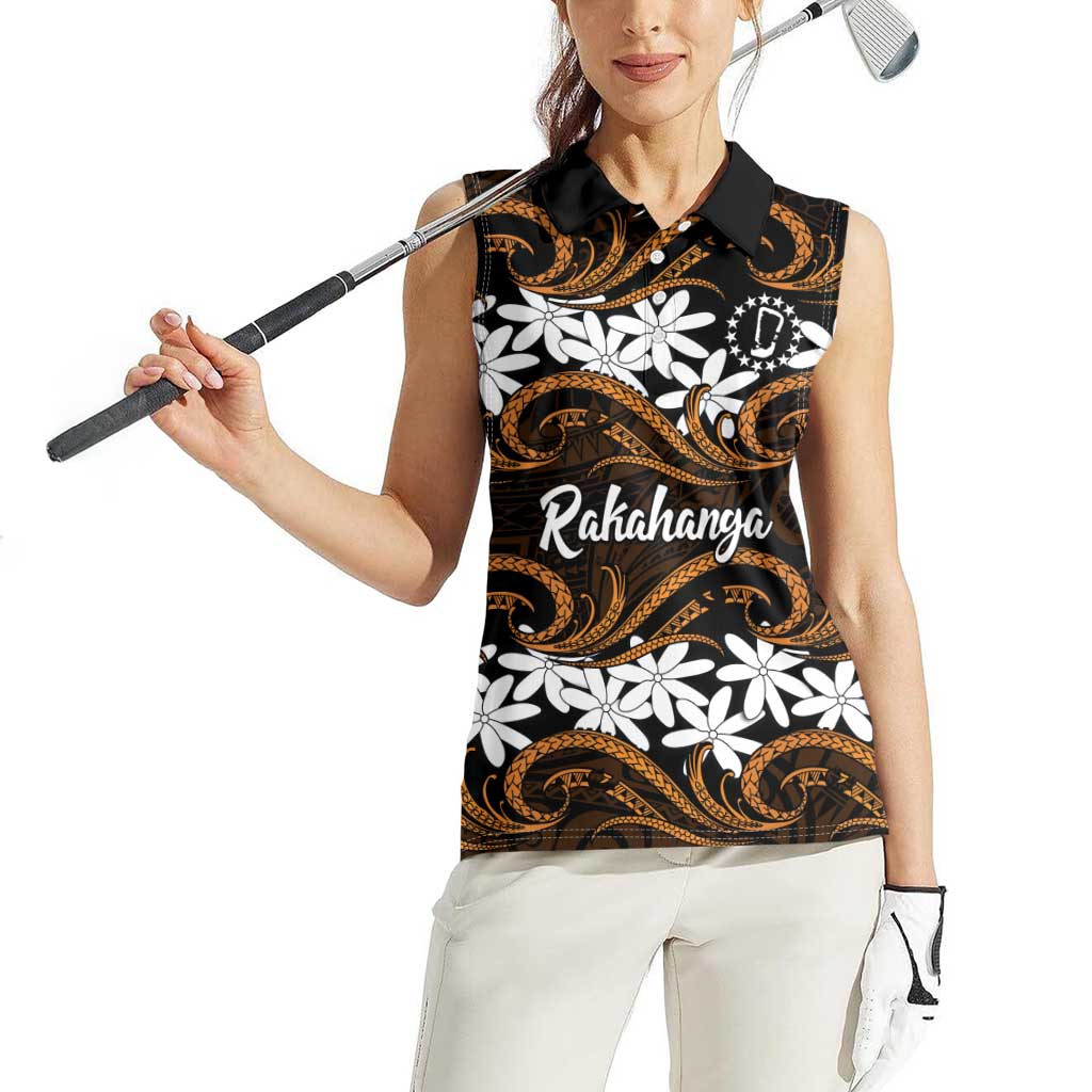 Personalised Cook Islands Rakahanga Women Sleeveless Polo Shirt Tiare Maori Polynesian Waves Tattoo LT14 - Polynesian Pride