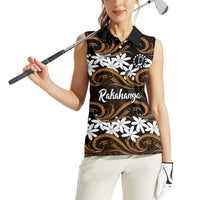 Personalised Cook Islands Rakahanga Women Sleeveless Polo Shirt Tiare Maori Polynesian Waves Tattoo LT14 - Polynesian Pride