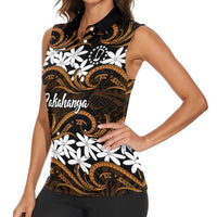 Personalised Cook Islands Rakahanga Women Sleeveless Polo Shirt Tiare Maori Polynesian Waves Tattoo LT14 - Polynesian Pride