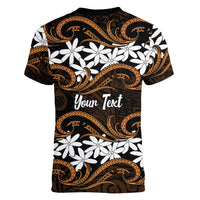 Personalised Cook Islands Rakahanga Women V-Neck T-Shirt Tiare Maori Polynesian Waves Tattoo LT14 - Polynesian Pride