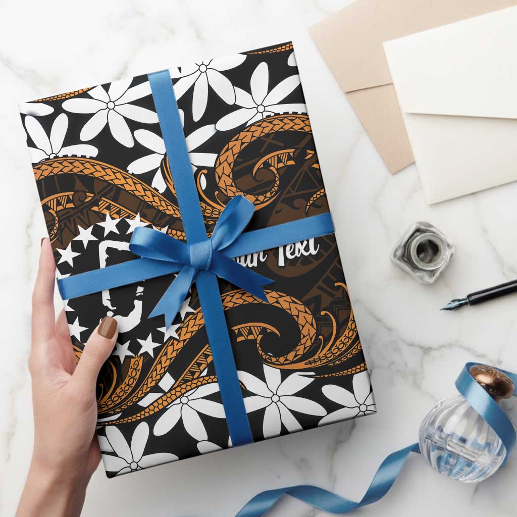 Personalised Cook Islands Rakahanga Wrapping Paper Tiare Maori Polynesian Waves Tattoo LT14 - Polynesian Pride