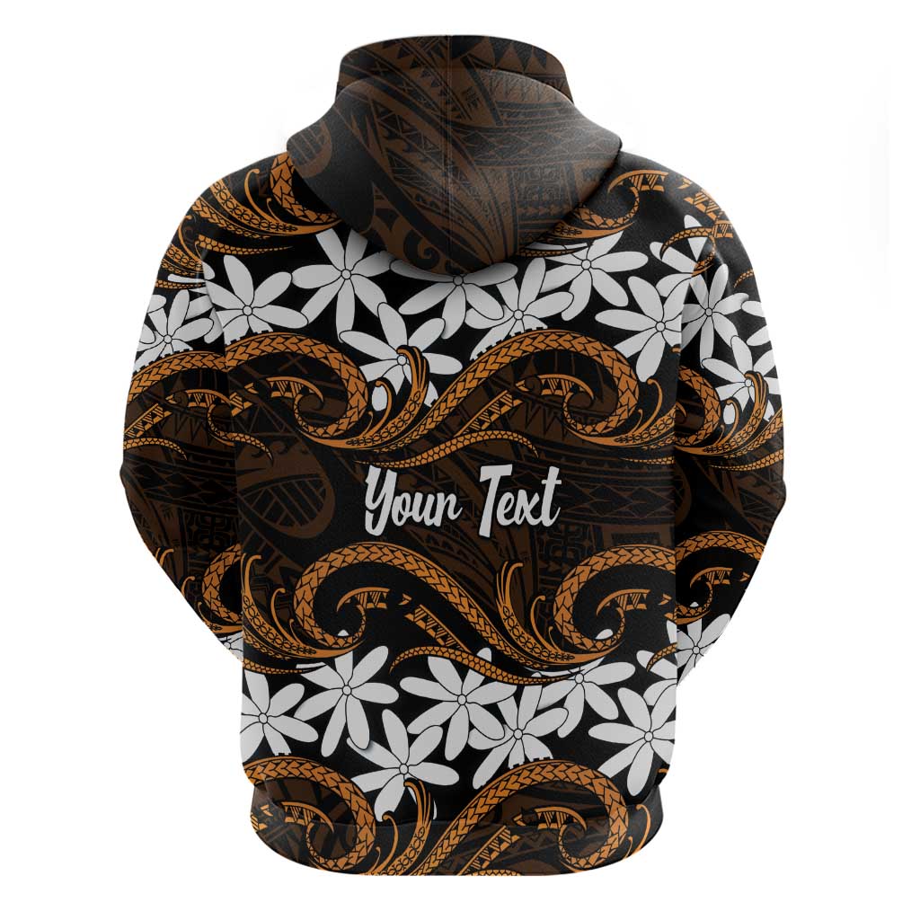 Personalised Cook Islands Rakahanga Zip Hoodie Tiare Maori Polynesian Waves Tattoo