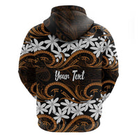 Personalised Cook Islands Rakahanga Zip Hoodie Tiare Maori Polynesian Waves Tattoo