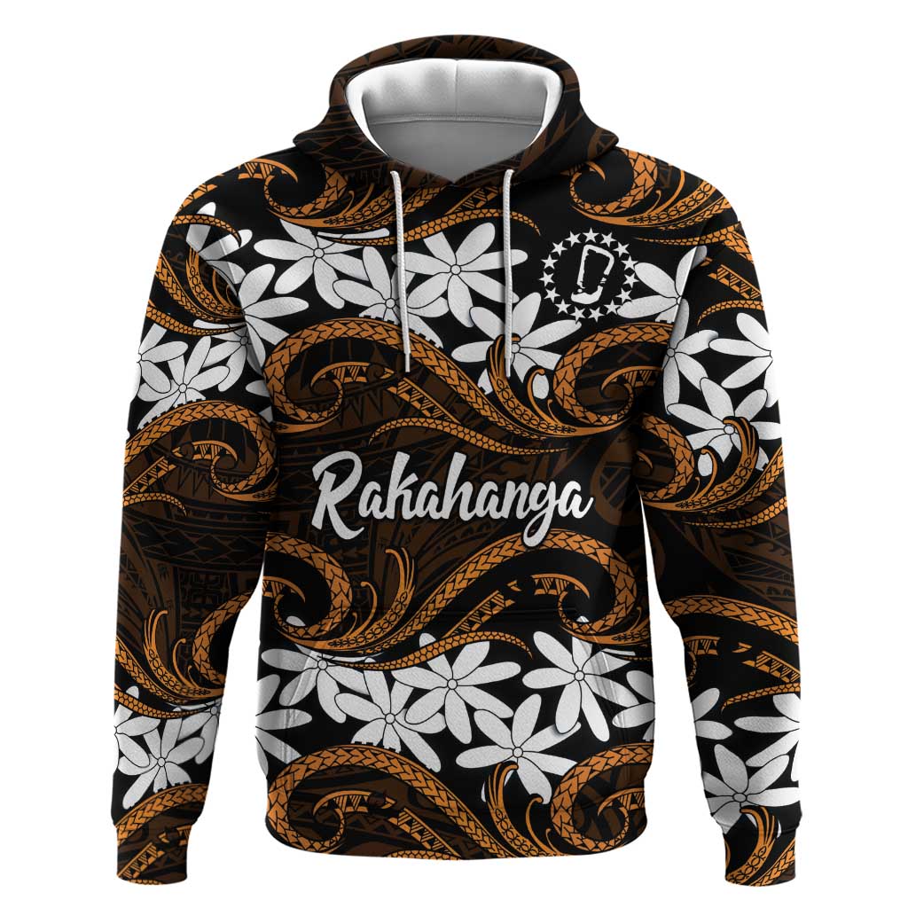 Personalised Cook Islands Rakahanga Zip Hoodie Tiare Maori Polynesian Waves Tattoo
