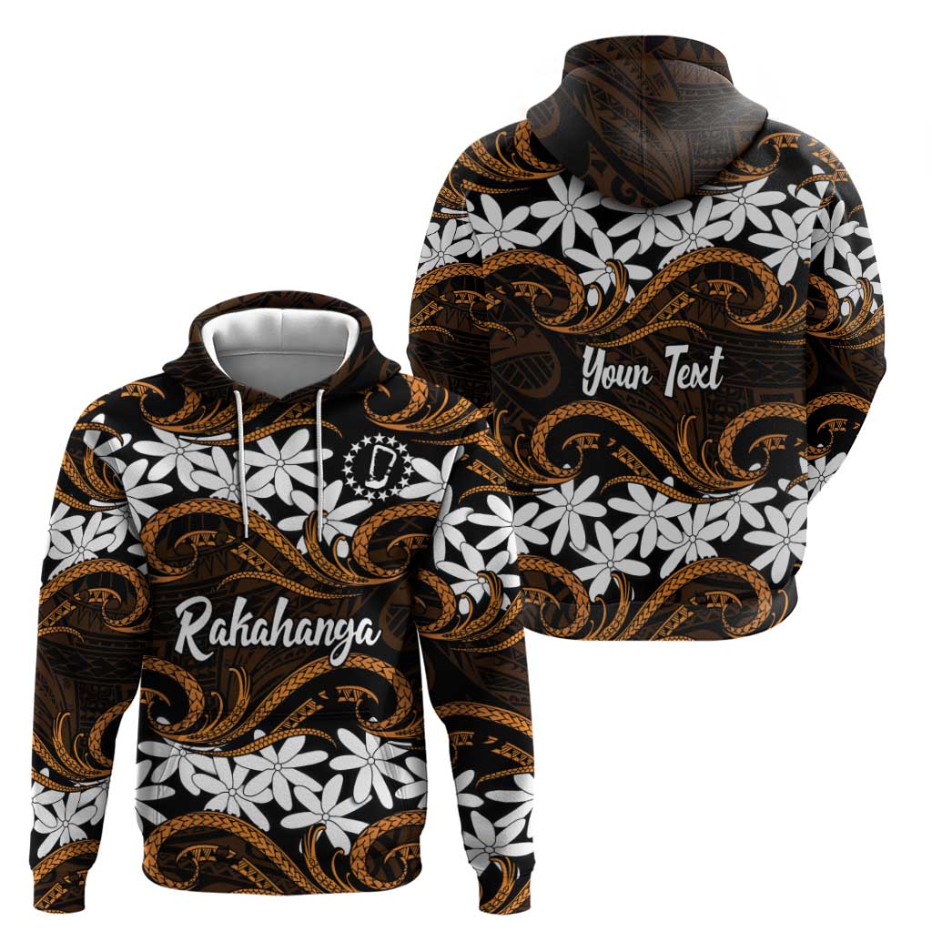 Personalised Cook Islands Rakahanga Zip Hoodie Tiare Maori Polynesian Waves Tattoo