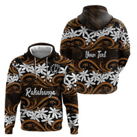 Personalised Cook Islands Rakahanga Zip Hoodie Tiare Maori Polynesian Waves Tattoo