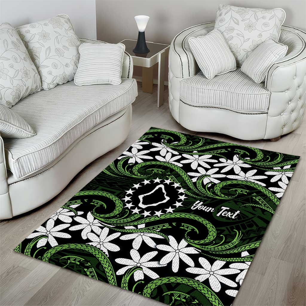 Personalised Cook Islands Palmerston Area Rug Tiare Maori Polynesian Waves Tattoo