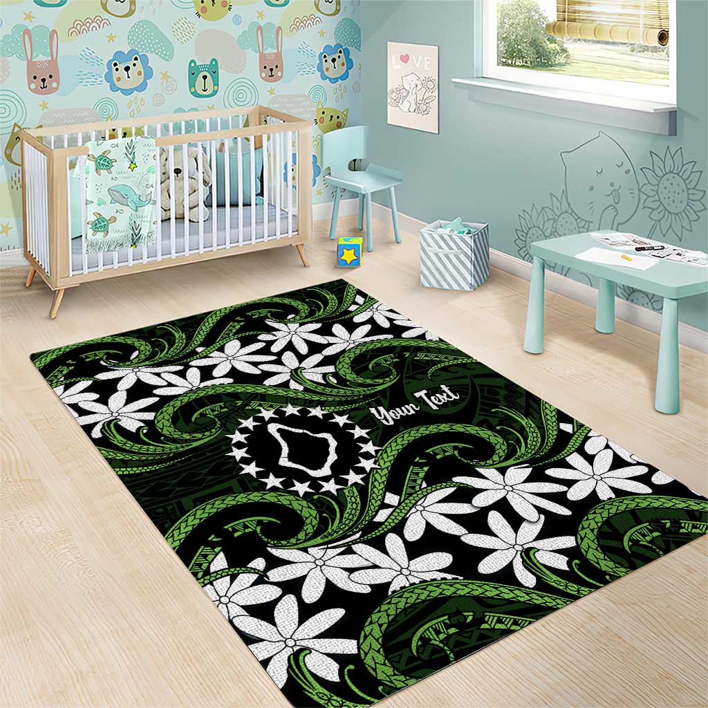 Personalised Cook Islands Palmerston Area Rug Tiare Maori Polynesian Waves Tattoo