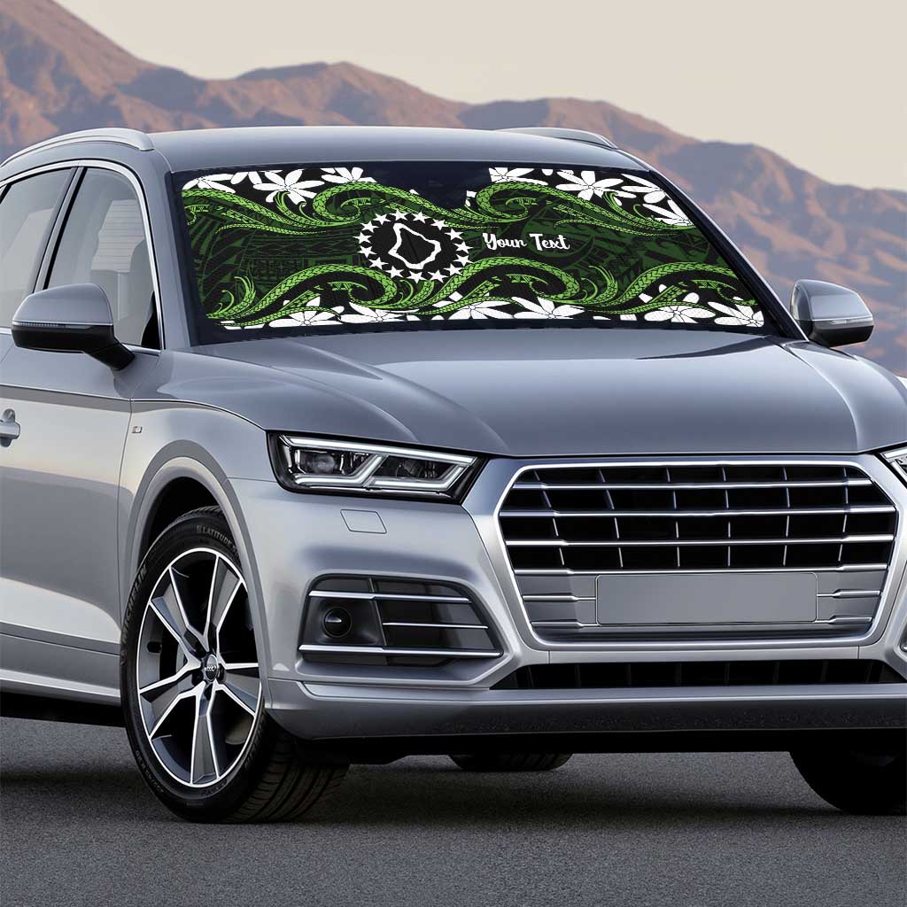 Personalised Cook Islands Palmerston Auto Sun Shade Tiare Maori Polynesian Waves Tattoo