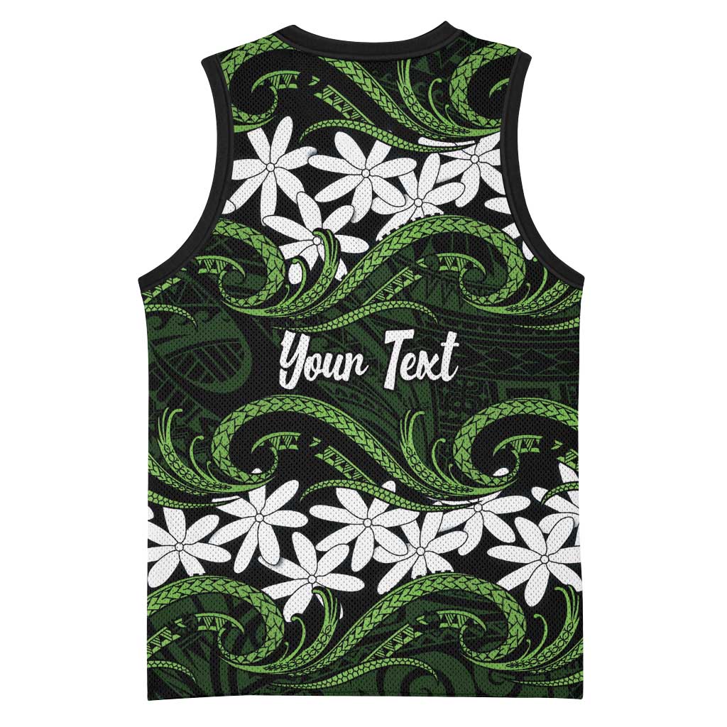 Personalised Cook Islands Palmerston Basketball Jersey Tiare Maori Polynesian Waves Tattoo